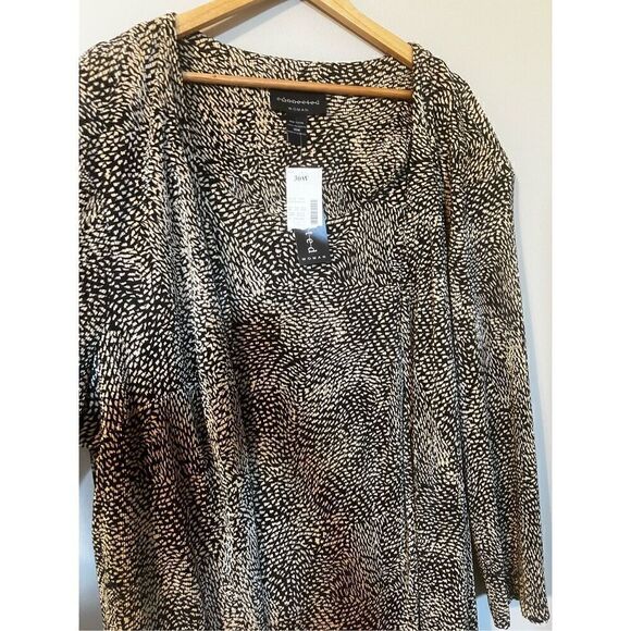 Connected Apparel Women’s 30W Open Front Cardigan Black Cream Animal Print NWT - Picture 5 of 7